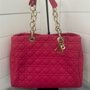 Authentic Christian Dior Soft Chain Tote Canage Quilt Lambskin